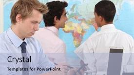  Presentation with capstone project - Presentation design consisting of businessmen working on a project background and a light blue colored foreground