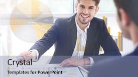  Presentation with double exposure of business people - Slide set featuring businessmen working on business meeting background and a  colored foreground