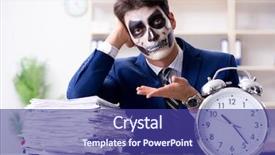  Presentation with happy sad mask face - Theme featuring businessmsn with scary face mask background and a violet colored foreground