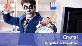  Presentation with happy sad mask face - Presentation theme consisting of businessmsn with scary face mask background and a ocean colored foreground