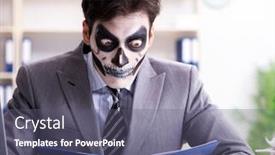  Presentation with scary - PPT theme having businessmsn-with-scary-face-mask background and a  colored foreground