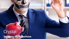  Presentation with face mask - Presentation theme enhanced with businessmsn-with-scary-face-mask background and a navy blue colored foreground