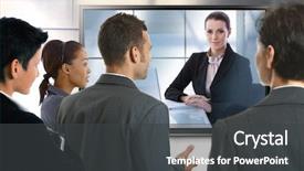  Presentation with video conference - Cool new PPT layouts with businesspeople and businesswoman having video backdrop and a dark gray colored foreground