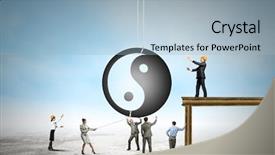  Presentation with yin yang - PPT theme having businesspeople and yin yang background and a light blue colored foreground