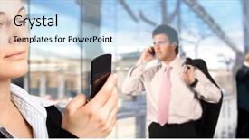  Presentation with front office - Presentation design consisting of businesspeople are calling on mobiles background and a light blue colored foreground