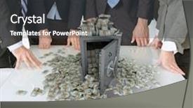  Presentation with piles - Amazing slides having businesspeople around a table with a safe and piles of cash backdrop and a dark gray colored foreground