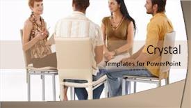  Presentation with circle - Cool new PPT layouts with businesspeople brainstorming sitting in circle backdrop and a coral colored foreground