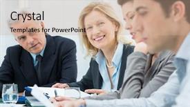  Presentation with conference - Colorful presentation enhanced with businesspeople discussing in conference room backdrop and a coral colored foreground