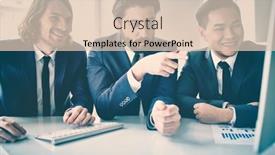  Presentation with workplace - PPT theme featuring businesspeople-discussing-new-project background and a  colored foreground