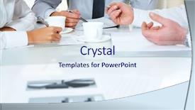  Presentation with meeting - Presentation consisting of financial paper - close-up of businesspeople discussing plan background and a sky blue colored foreground