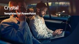  Presentation with awards night celebration - Cool new slide deck with businesspeople going on late meeting backdrop and a tawny brown colored foreground