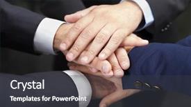  Presentation with helping hand - Colorful slide set enhanced with businesspeople hands on top backdrop and a dark gray colored foreground