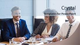  Presentation with discussion room - Presentation theme consisting of businesspeople having a discussion in conference room in office background and a light blue colored foreground