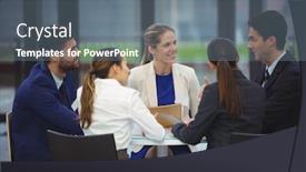  Presentation with discussion - Colorful presentation theme enhanced with businesspeople having a discussion in meeting at office backdrop and a gray colored foreground