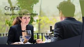  Presentation with fine dining - Audience pleasing presentation theme consisting of businesspeople having business lunch outside backdrop and a yellow colored foreground