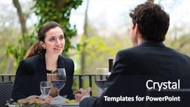  Presentation with fine dining - Cool new slide deck with businesspeople having business lunch outside backdrop and a wine colored foreground