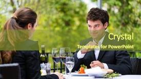  Presentation with fine dining - PPT theme featuring businesspeople having business lunch outside background and a tawny brown colored foreground