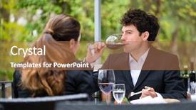  Presentation with fine dining - Cool new PPT layouts with businesspeople having business lunch outside backdrop and a coral colored foreground