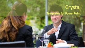  Presentation with dining restaurant - Amazing PPT theme having businesspeople having business lunch outside backdrop and a tawny brown colored foreground