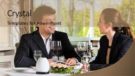  Presentation with dining restaurant - PPT layouts consisting of businesspeople having business lunch background and a coral colored foreground