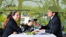  Presentation with fine dining - PPT theme having businesspeople having business lunch background and a yellow colored foreground