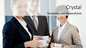  Presentation with coffee - Audience pleasing PPT layouts consisting of businesspeople having coffee during break backdrop and a white colored foreground