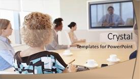  Presentation with video conference - Audience pleasing presentation design consisting of businesspeople having video conference backdrop and a soft green colored foreground