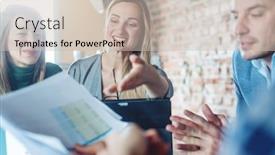  Presentation with financials - Cool new presentation theme with businesspeople-in-a-startup-business backdrop and a soft green colored foreground