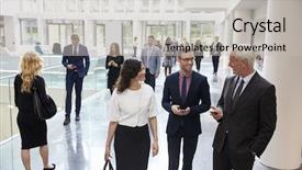  Presentation with lobby - Slide set consisting of businesspeople in busy lobby area background and a light gray colored foreground