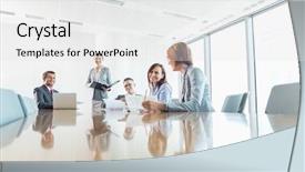  Presentation with conference - Presentation design having businesspeople in conference room background and a white colored foreground