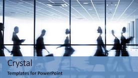  Presentation with moving - Slide deck consisting of businesspeople interacting office background background and a teal colored foreground