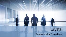  Presentation with moving - PPT theme having businesspeople interacting office background background and a light blue colored foreground
