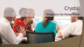  Presentation with management review meeting - Amazing PPT theme having businesspeople meeting around boardroom table backdrop and a lemonade colored foreground