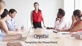  Presentation with meeting table - Beautiful PPT theme featuring businesspeople meeting around boardroom table backdrop and a lemonade colored foreground