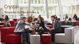  Presentation with busy - Amazing theme having businesspeople meeting in busy lobby backdrop and a soft green colored foreground