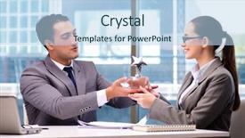  Presentation with award presentation - Audience pleasing PPT layouts consisting of businesspeople receiving award prize backdrop and a light blue colored foreground