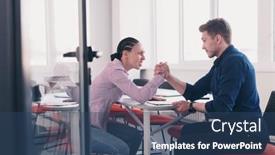  Presentation with people - Presentation theme consisting of businesspeople-rivalry-and-people-concept background and a ocean colored foreground