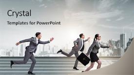  Presentation with competition - Slides having businesspeople running in competition concept background and a light gray colored foreground