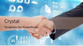  Presentation with shaking hands - PPT theme having businesspeople-shaking-hands-against-digital background and a coral colored foreground