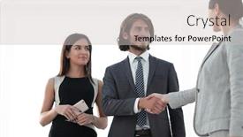  Presentation with shaking hands - Theme featuring businesspeople-shaking-hands-against-room background and a light gray colored foreground