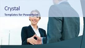  Presentation with business and politics handshake - PPT theme with concluding - business handshake - two businesspeople background and a sky blue colored foreground