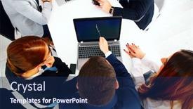  Presentation with meeting table - Theme having businesspeople-sitting-at-the-table background and a navy blue colored foreground