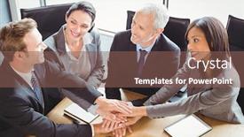  Presentation with office room - Beautiful slide deck featuring businesspeople stacking hands in conference room in office backdrop and a violet colored foreground