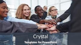  Presentation with meeting - Beautiful PPT theme featuring businesspeople-stacking-hands-in-meeting backdrop and a ocean colored foreground