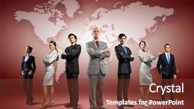  Presentation with 3d men world map - Presentation with businesspeople standing against world map background and a tawny brown colored foreground