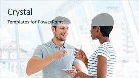  Presentation with cold brew coffee - Theme enhanced with businesspeople standing and discussing bisness background and a sky blue colored foreground