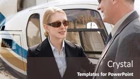  Presentation with helicopter - Beautiful presentation design featuring businesspeople standing beside helicopter backdrop and a dark gray colored foreground