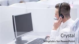  Presentation with call duty mobile - Beautiful slides featuring businesspeople talkin telephone - young smiling male call centre backdrop and a lemonade colored foreground