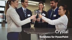  Presentation with toasting - Amazing theme having businesspeople toasting glasses of champagne in office backdrop and a dark gray colored foreground