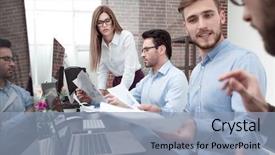  Presentation with financial assets - Slide deck consisting of businesspeople unhappy - businessman throws financial documents background and a light blue colored foreground